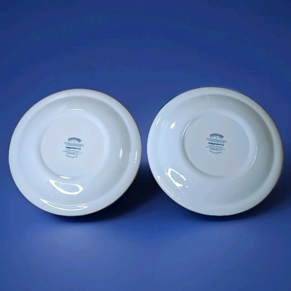 2 Johnson Brothers Aquabatic Fish  Dinner Plates By Susan Kennedy Vtg 90s 10.5
